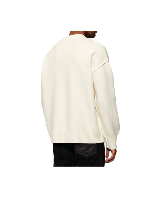 Cardigan Ami de Cœur in lana naturale Ami Paris | UKC367.018154 OFF-WHITE/RED